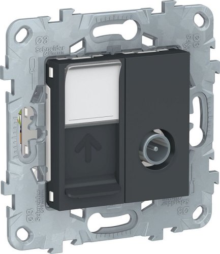 Розетка RJ45+TV Оконечная без рамки Schneider Electric Unica New 2-м. антрацит картинка